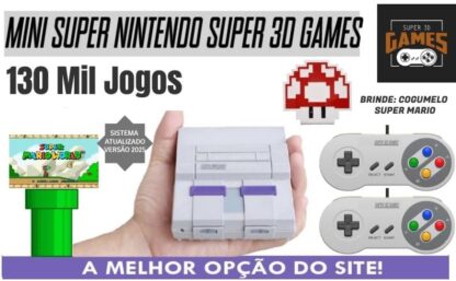 Mini Super Nintendo com 130 mil jogos 2 controles - Super 3D Games