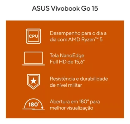 Notebook ASUS Vivobook Go 15 E1504 AMD RYZEN 5 7520U 8GB Ram 256GB SSD - Imagem 3